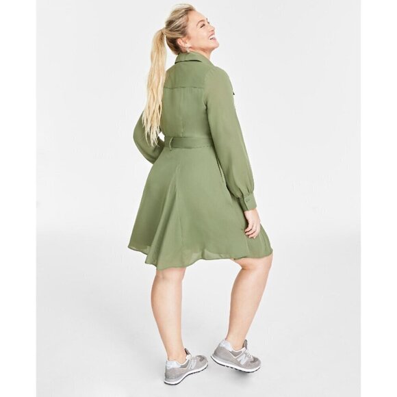 On 34th Plus Size Green Long-Sleeve Belted Shirtdress NWT - Picture 3 of 10